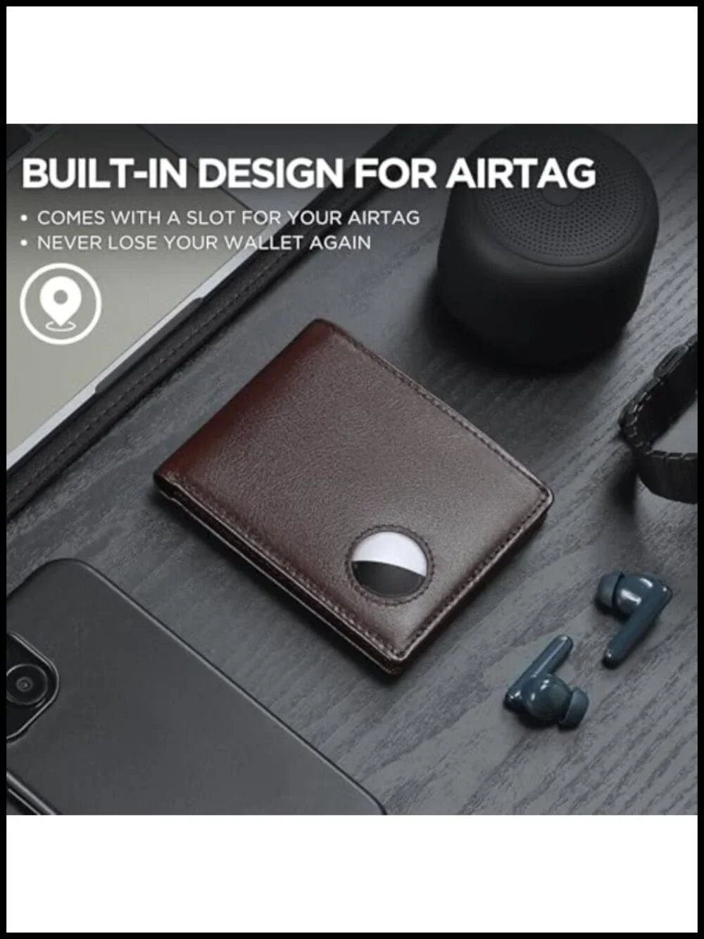 Mens Leather Bifold Wallet with Chain RFID Blocking Slim Minimalist